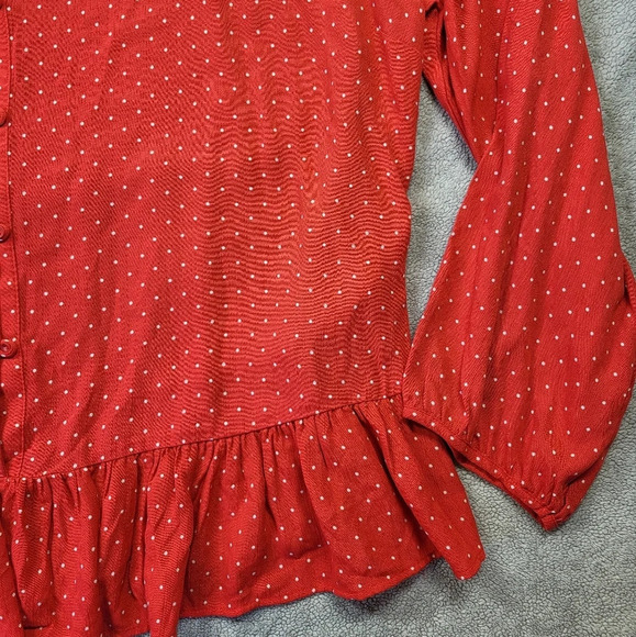 Casual Collection by F&F Polka Dot Top Flowy Button-up Red Coquette Ruffle - Picture 3 of 14